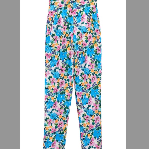 Zara vibrant flowers high waist pants made in Europe NWT - Picture 1 of 12